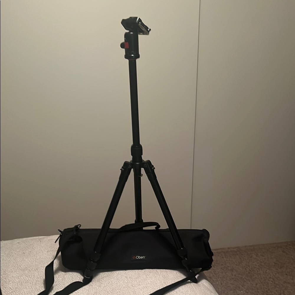 Black Tripod and Head with Bubble Level and Adjustment Knob